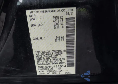 2015 Nissan Altima 2.5/2.5 S/2.5 Sl/2.5 Sv from USA, damaged, VIN 1N4AL3AP8FC431014